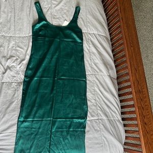 Green satin midi dress